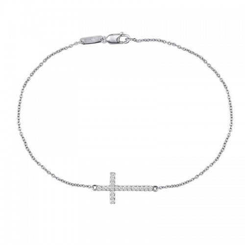 14k White Gold Diamond Cross Bracelet By PD Collection